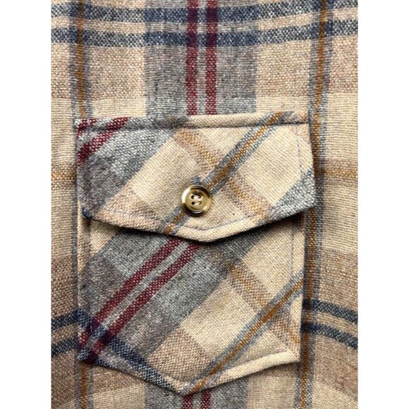 Philip Scott Inc Vintage shirt mens Medium Tan Button front Wool Plaid Pockets - Picture 5 of 9